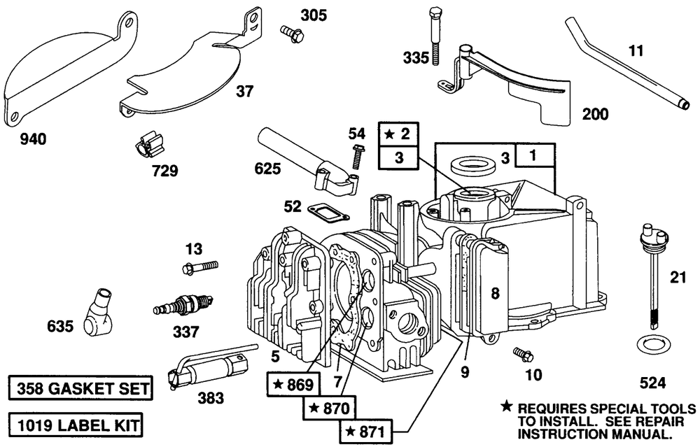 Cylinder,cylinderhead,guards Diagram and Parts List for 93902-3612-01  Briggs and Stratton Engine